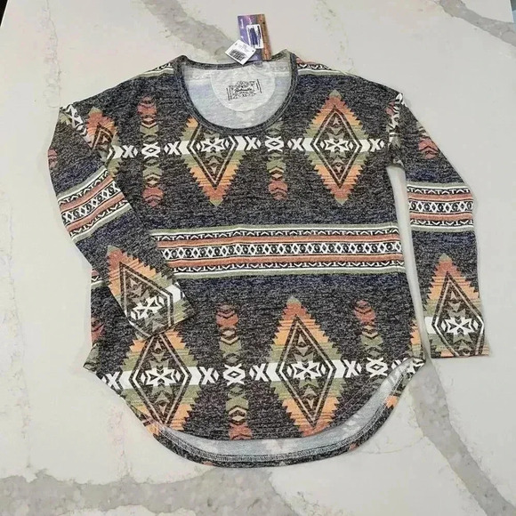 Panhandle NWT Scoop Neck Southwestern Print Knit 3/4 Sleeve Blouse Women’s XS - Picture 1 of 5